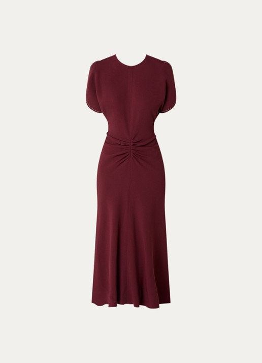 Victoria Beckham Midi jurk met plooidetail  - voorkant 2 donkerrood