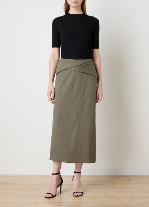Victoria Beckham Midi rok in wolblend met ceintuur - voorkant 2 groen