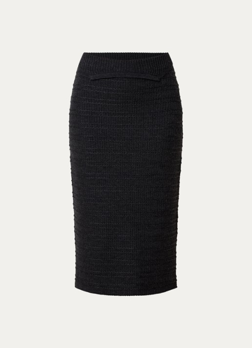 Victoria Beckham Midi rok van merino wol met structuur - voorkant antraciet