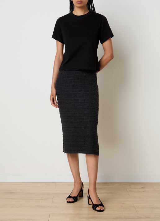 Victoria Beckham Midi rok van merino wol met structuur - voorkant 2 antraciet