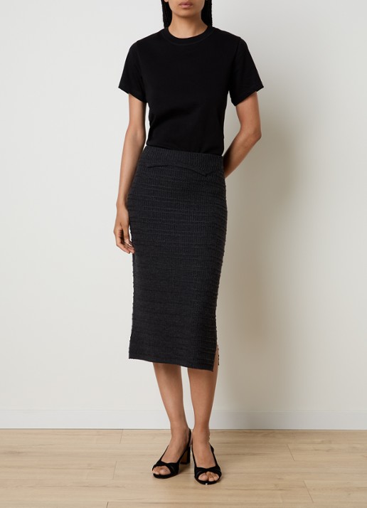 Victoria Beckham Midi rok van merino wol met structuur - voorkant 2 antraciet