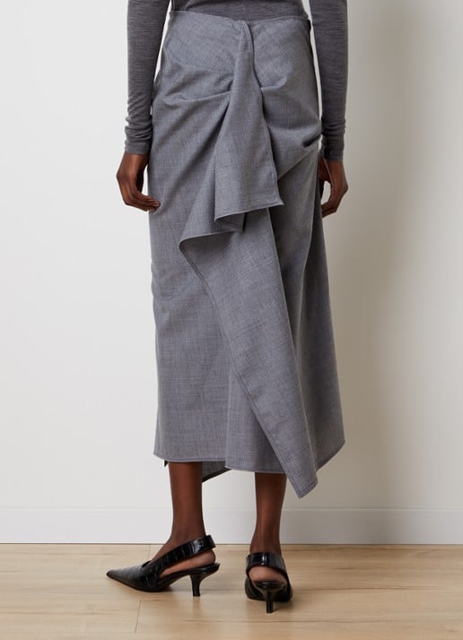 Victoria Beckham Midi rok van wol met asymmetrisch detail - achterkant grijsmele