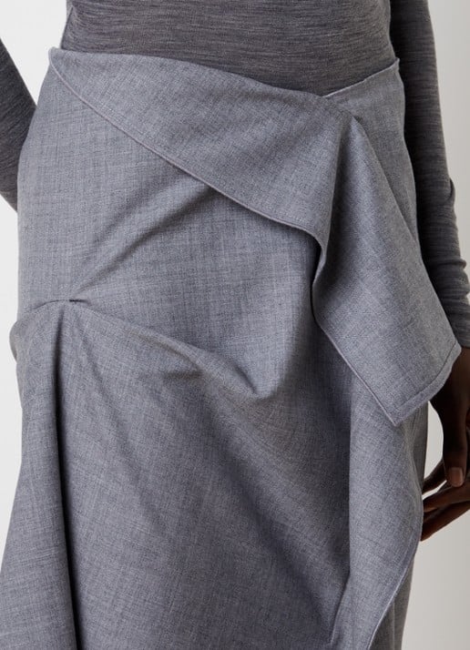 Victoria Beckham Midi rok van wol met asymmetrisch detail - detail 3 grijsmele