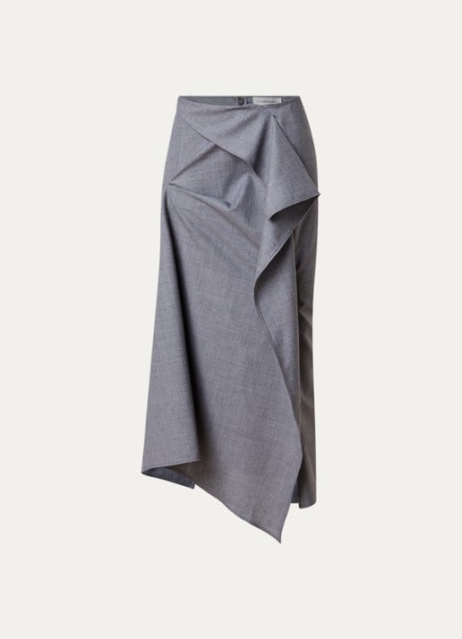 Victoria Beckham Midi rok van wol met asymmetrisch detail - voorkant 4 grijsmele