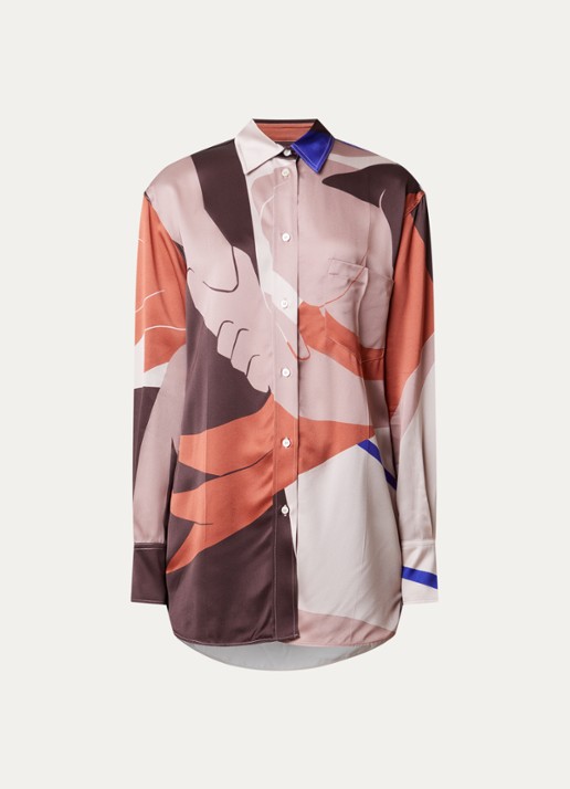 Victoria Beckham Remi blouse van satijn met print - voorkant oudroze