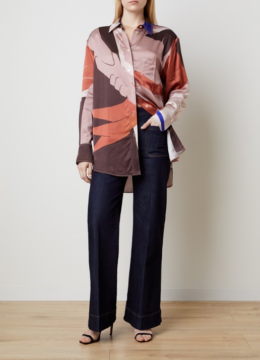 Victoria Beckham Remi blouse van satijn met print - voorkant 2 oudroze