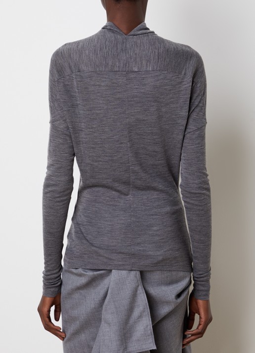 Victoria Beckham Semi-transparante top in wolblend met gedrapeerd detail - achterkant 3 grijsmele