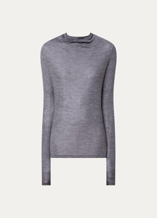 Victoria Beckham Semi-transparante top in wolblend met gedrapeerd detail - voorkant 4 grijsmele