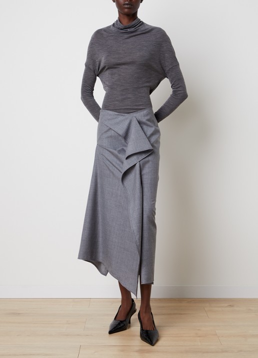 Victoria Beckham Semi-transparante top in wolblend met gedrapeerd detail - voorkant 5 grijsmele