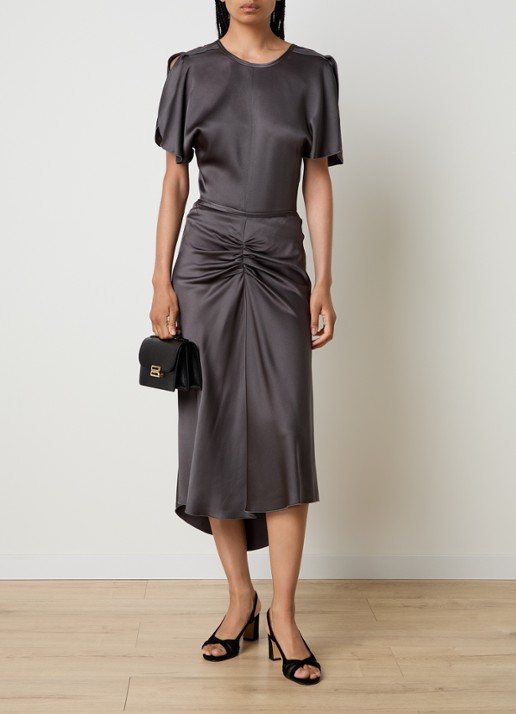 Victoria Beckham Top van satijn met ronde hals - voorkant 2 donkergrijs