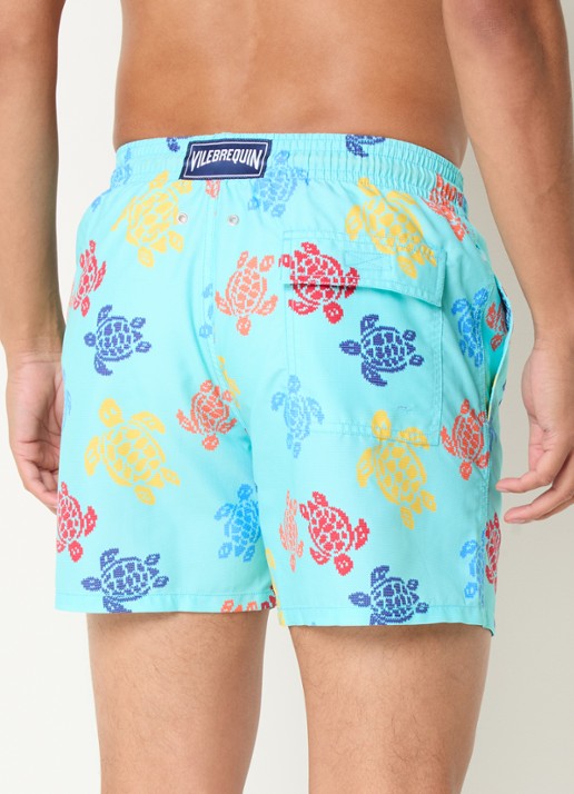 Vilebrequin Moorea zwemshorts met print en steekzakken - achterkant aquablauw