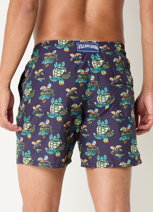 Vilebrequin Moorea zwemshorts met print en steekzakken - achterkant donkerblauw
