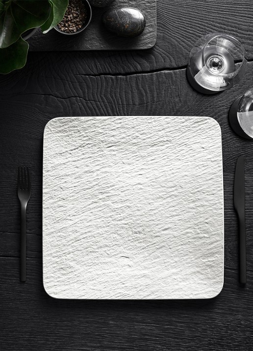 Villeroy & Boch Manufacture Rock serveerplank van porselein 32,5 x 32,5 cm  - voorkant 3 gebroken wit