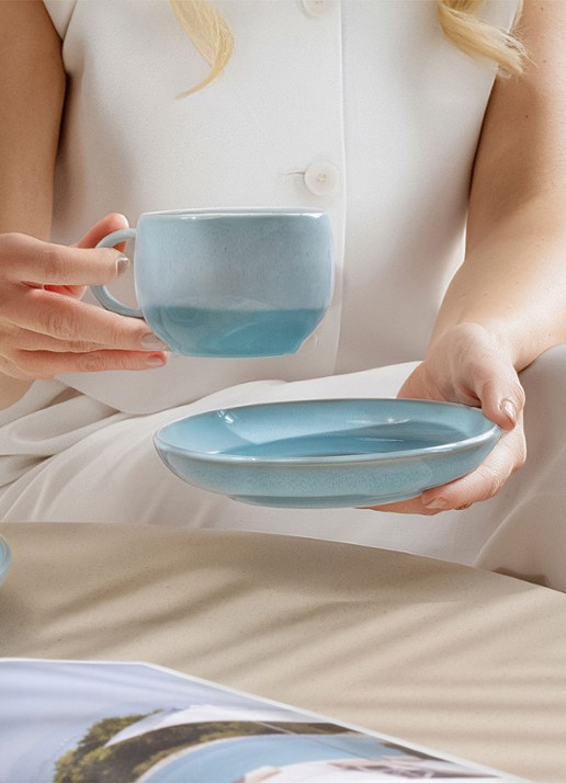 Villeroy & Boch Perlemor koffiekopje - voorkant 2 aquablauw