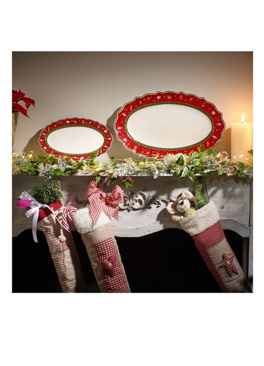 Villeroy & Boch Toy's Delight Kerst serveerschaal 37 cm - detail steenrood