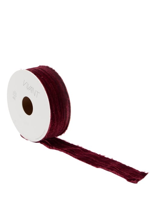 Vivant Crushed Velvet kerstlint 5 meter x 30 mm - voorkant bordeauxrood