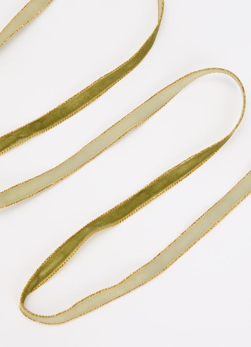 Vivant Velvety Gold kerstlint 20 meter x 9 mm - voorkant 2 mosgroen