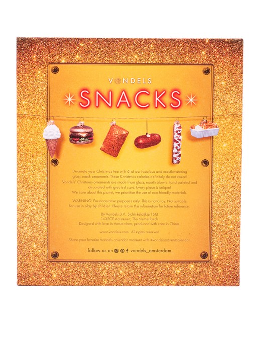 Vondels Adventskalender Snackbox kersthanger set van 6 - detail goud