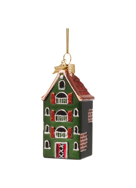 Vondels Amsterdams Kanaal Huis kersthanger 9 cm - voorkant groen