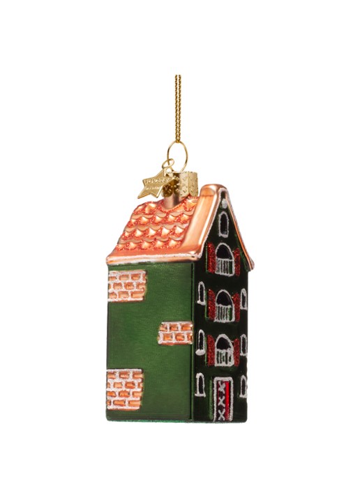 Vondels Amsterdams Kanaal Huis kersthanger 9 cm - voorkant 2 groen