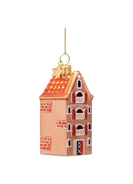 Vondels Amsterdams Kanaal Huis kersthanger 9 cm - detail 4 perzikroze