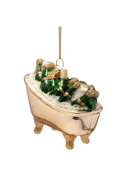 Vondels Badkuip met flessen kersthanger 7 cm - detail 3 goud