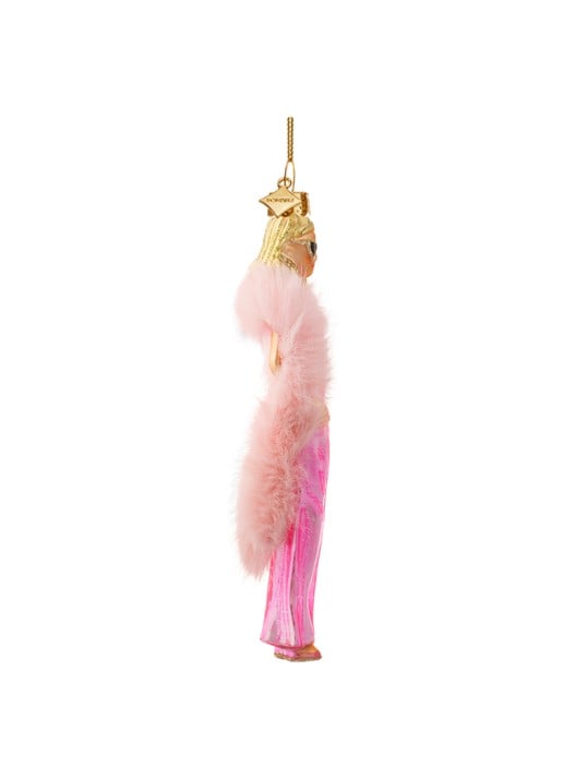 Vondels Barbiepop Met Boa kersthanger 16,5 cm - detail 3 roze