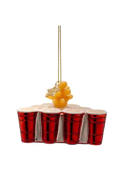 Vondels Beer Pong kersthanger 6 cm - achterkant rood