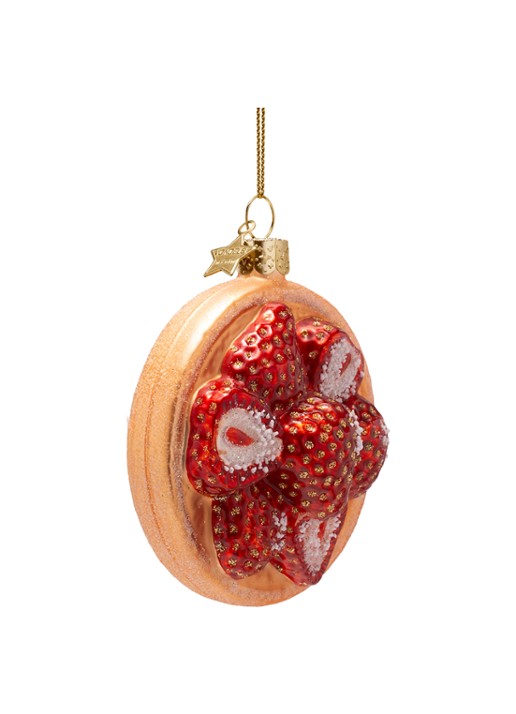 Vondels Beschuitje met aardbei kersthanger 8,5 cm - detail rood