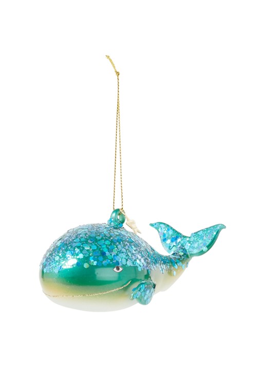 Vondels Blue Giant Whale kersthanger 4,5 cm - voorkant turquoise