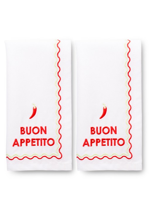 Vondels Buon Appetito servetten in linnenblend 45 x 45 cm set van 2 - detail wit