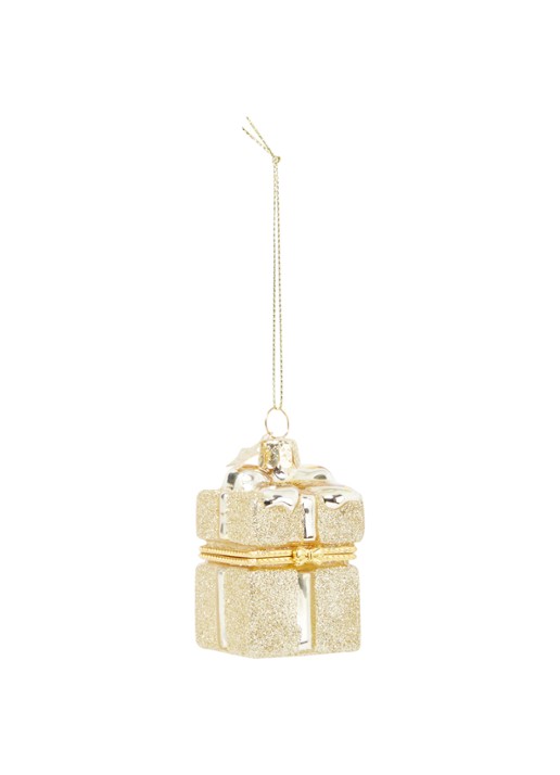 Vondels Cadeau box kersthanger met opening 5,5 cm - voorkant goud