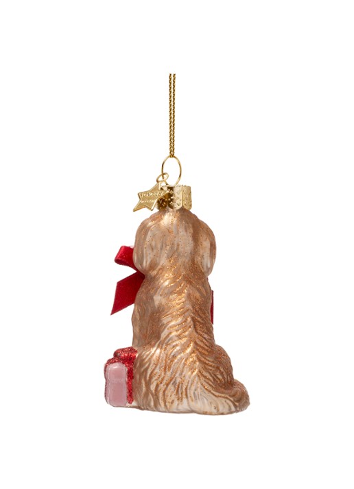 Vondels Cockapoo hond met zuurstok kersthanger 7,5 cm - achterkant 4 bruin