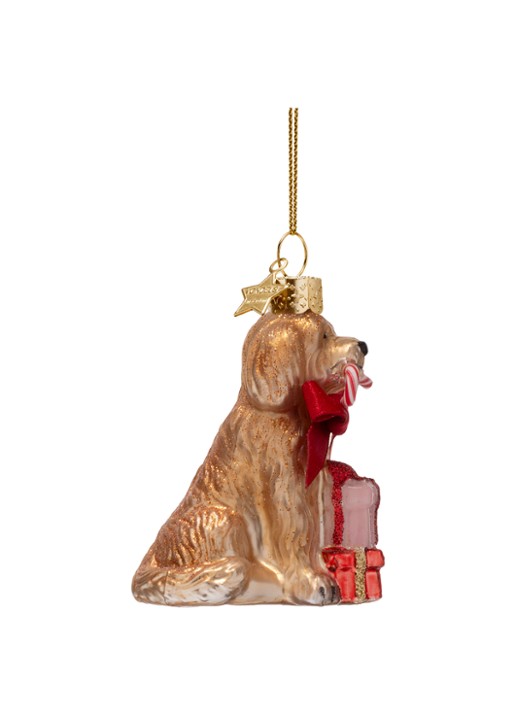 Vondels Cockapoo hond met zuurstok kersthanger 7,5 cm - detail bruin