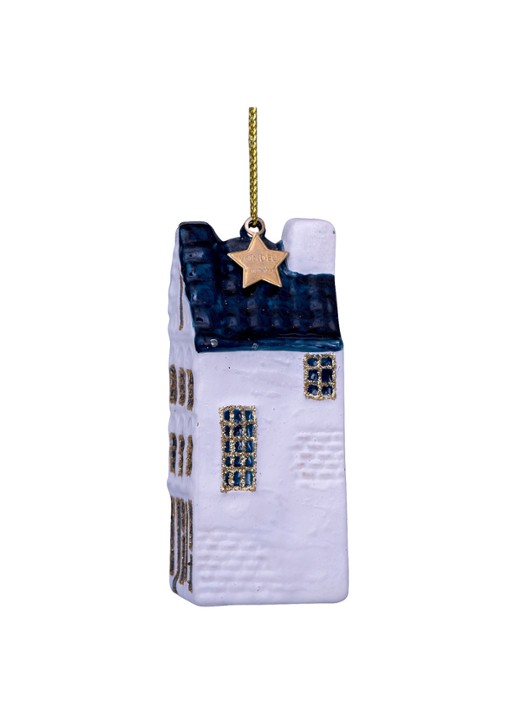 Vondels Delfts Blauw Grachtenpand kersthanger 8 cm - detail 2 wit