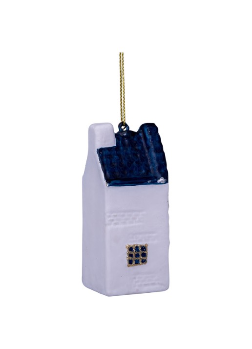 Vondels Delfts Blauw Grachtenpand kersthanger 8 cm - detail 3 wit