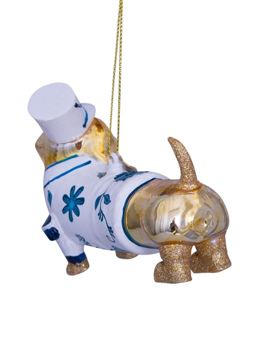 Vondels Delfts Blauwe Hond kersthanger 9 cm - detail 3 goud