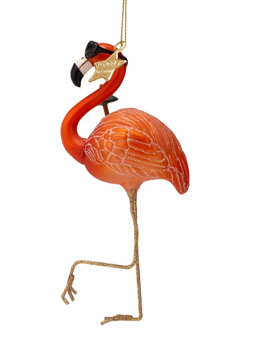 Vondels Flamingo kersthanger 16 cm - detail 3 oranje