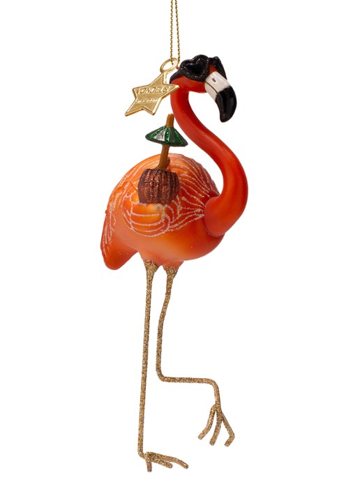 Vondels Flamingo kersthanger 16 cm - voorkant 2 oranje