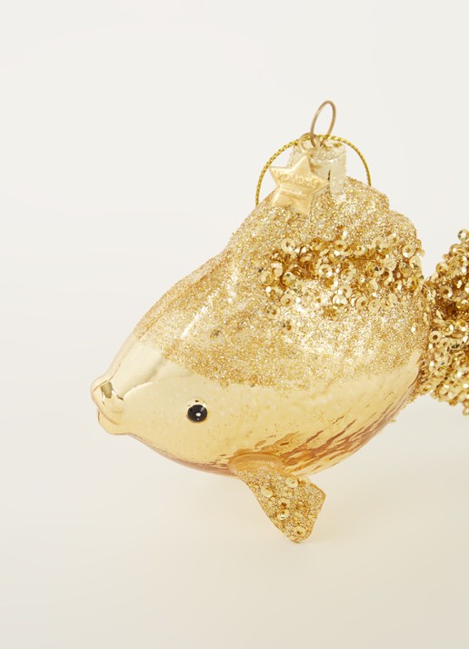 Vondels Gold Fish kersthanger 10 cm - detail goud