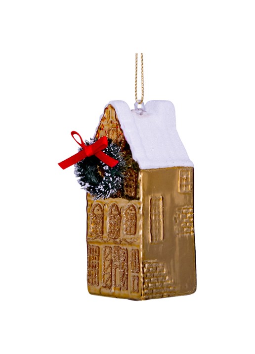 Vondels Grachtenwoning kersthanger 8,5 cm - detail goud