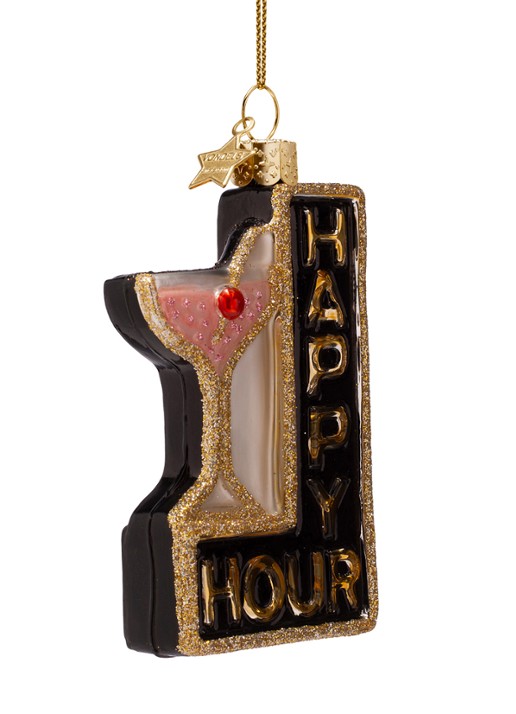 Vondels happy hour bord kersthanger 10 cm - voorkant 4 zwart