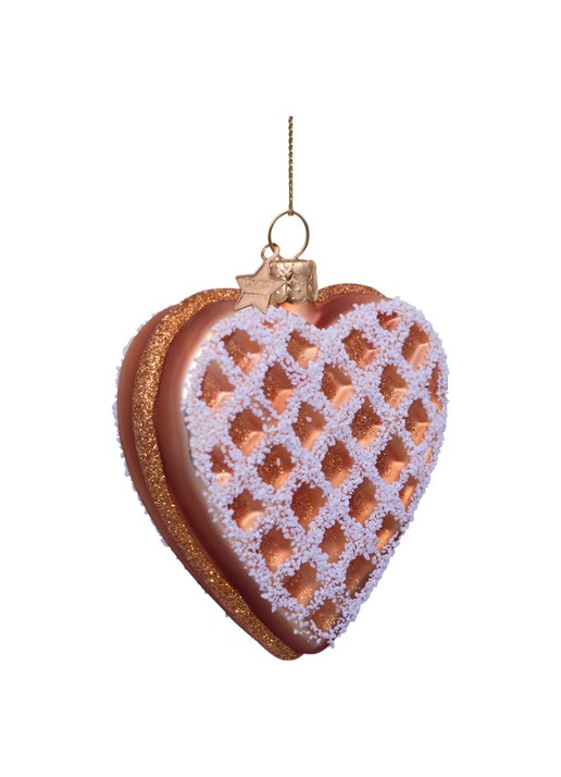 Vondels Hart wafel met ijs kersthanger 8,5 cm - detail 4 bruin