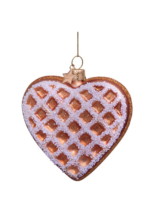 Vondels Hart wafel met ijs kersthanger 8,5 cm - detail 5 bruin
