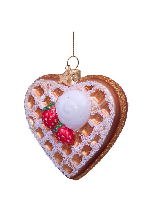 Vondels Hart wafel met ijs kersthanger 8,5 cm - voorkant 2 bruin