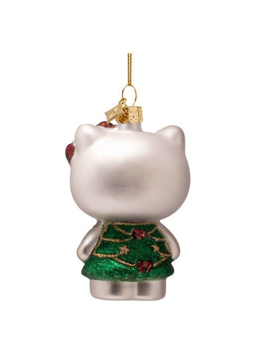 Vondels Hello Kitty kerstboom kersthanger 8,5 cm - achterkant 2 donkergroen