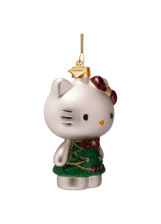 Vondels Hello Kitty kerstboom kersthanger 8,5 cm - voorkant 4 donkergroen