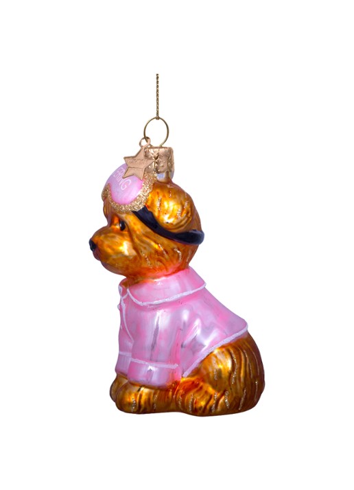 Vondels Hond met pyjama en slaapmasker 8,5 cm - detail roze
