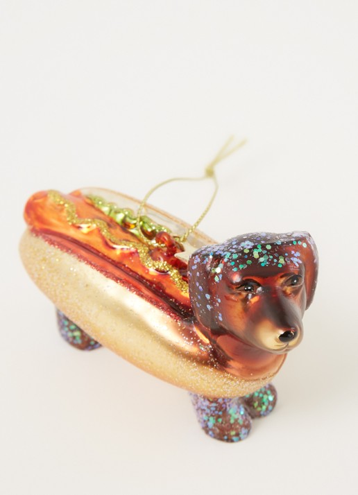 Vondels Hotdog Dachshund kersthanger 6 cm - detail bruin