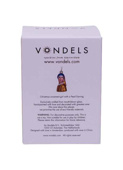 Vondels Johannes Vermeer Meisje met de Parel kersthanger 8 cm - achterkant 2 multicolor